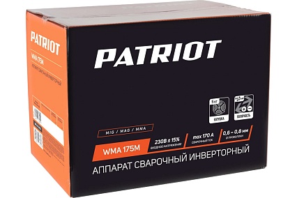 Сварочный инверторный полуавтомат Patriot WMA 175M MIG/MAG/MMA, полуавтоматическая сварка в среде 605302150
