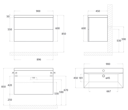Тумба с раковиной Art&Max Verona Push 90 см