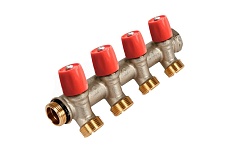 Коллектор Henco VBS с красными вентилями, 3/4"НР под евроконус, 3/4" - 4xEK VBS050504-RO