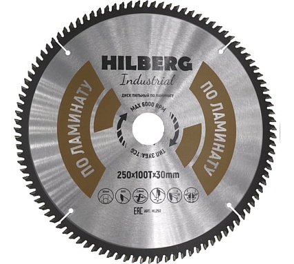 Диск пильный Industrial Ламинат (250x30 мм; 100Т) Hilberg HL250
