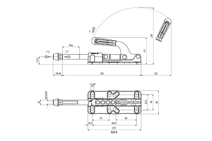 Плунжерный зажим KUKAMET с горизонтальным кронштейном 532-5-Q20