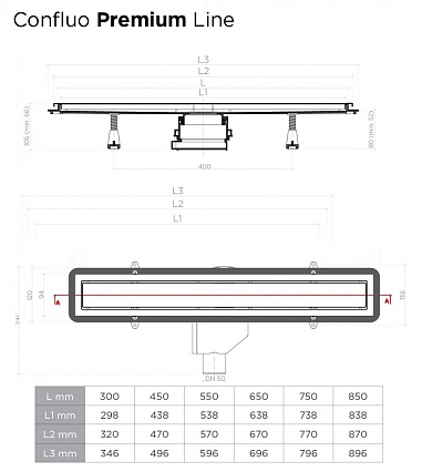 Душевой лоток Pestan Confluo Premium Line 650 белое стекло/сталь