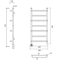 Полотенцесушитель электрический Domoterm Орфей П7 500x700 EL, ТЭН слева, хром