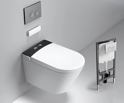 Электронный подвесной унитаз-биде Timo TЕ-751B с инсталляцией и черной матовой кнопкой