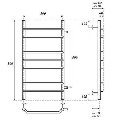 Полотенцесушитель водяной Point PN07558 П7 50x80, боковое подключение, хром