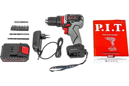 Аккумуляторная бесщеточная дрель P.I.T. 20 В, 1 Li акк. 1.5 Ач, 40 Нм, ударн., фикс. шпинд., кор. PSR18-D4 Promo