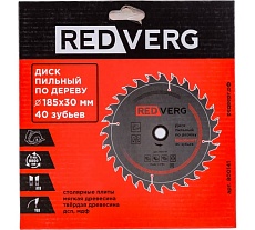 Диск пильный по дереву твердосплавный (185х30/20/16 мм; 40 зубьев) Redverg 6621219