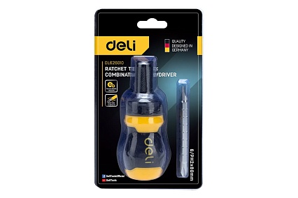 Двухсторонняя отвертка Deli с трещоткой, PH2+SL6 DL626010 (Cr-V, регулируемая длина 110-150мм, диаметр хвостовика 6мм) 98381