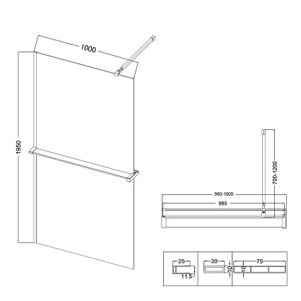 Душевая перегородка Niagara Nova NG-670-10ВLACK 100x195 прозрачная, профиль черный матовый