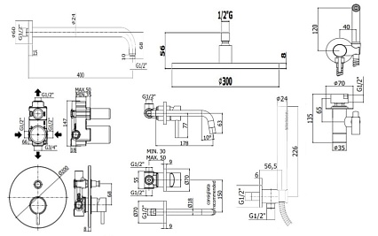 Душевой набор Paffoni Light KITZLIG015HG006KING душ 30 см, медовое золото