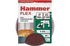 Круг шлифовальный фибровый Flex 243-022 (5 шт; 180 мм; P100; 8400 об/мин; 80 м/с) Hammer 526875
