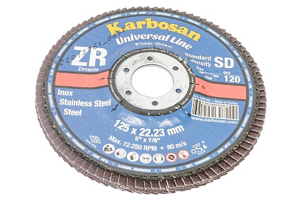 Круг лепестковый торцевой, прямой, цирконат 65% 125х22.2 мм, P-120 ABRAFORM AF-FLAP-FT-125-P120-ZR65