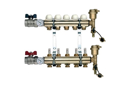 Коллекторная группа Tiemme 5 отводов 1" с расходомерами, латунь 3870001 / 3871G060505
