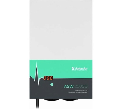 Настенный стабилизатор напряжения Defender ASW 2000D 1200Вт толщина 65мм, 2 розетки 99047