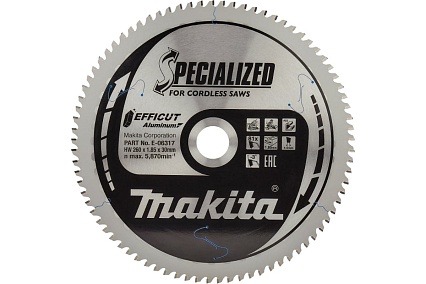 Диск пильный для алюминия EFFICUT 260x30x1.85/1.5 мм, 81T Makita E-06317