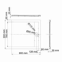 Поддон для душа WasserKRAFT Wiese 84T03 90x90, серый матовый