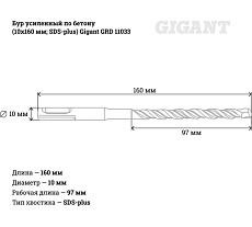 Бур усиленный по бетону SDS-plus (10x160 мм) Gigant GRD 11033
