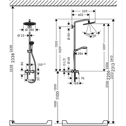 Душевая стойка Hansgrohe Croma Select 280 Air 1jet Showerpipe 26791000