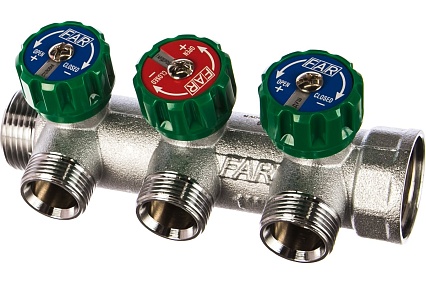 Регулирующий коллектор FAR 1" ВР-НР с 3 отв. 3/4" НР межосев. 45 мм FK 3822 134