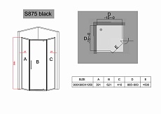 Душевой уголок Black&White Stellar Wind S875 90x90, черный