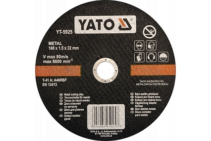 Круг отрезной по металлу 180x1.5x22 мм Yato YT-5925