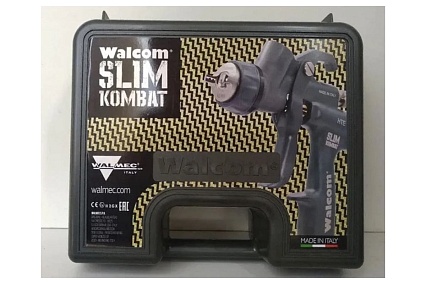 Краскораспылитель Walcom Slim Kombat HVLP верхний пластиковый бачок 0,68 л, сопло 1.5 В комплекте: чемоданчик, регулятор давления воздуха с манометром, ЗИП 813015