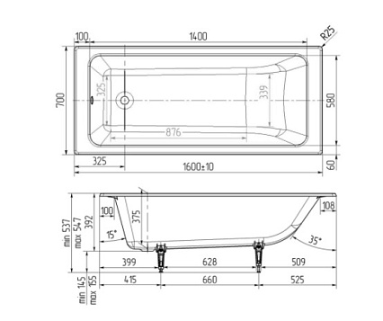 Чугунная ванна Wotte Line 160x70