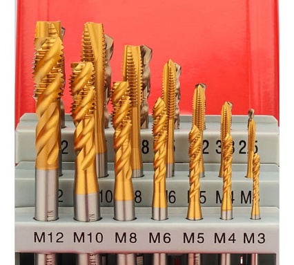 Набор машинных метчиков H-Tools M3-M12 HSSE-TiN DIN371/376 + сверла 21пр 245054THT