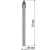 Сверло по стеклу и керамике Рубин (6х75 мм, 2 грани, ц/х) TDM ELECTRIC SQ1091-0101