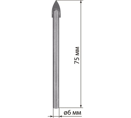 Сверло по стеклу и керамике Рубин (6х75 мм, 2 грани, ц/х) TDM ELECTRIC SQ1091-0101