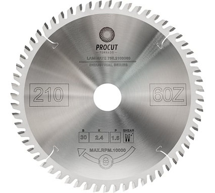 Диск отрезной для ламината и МДФ (210x30x2.4/1.6 мм; Z=60 TFZ) PROCUT 755.2103060