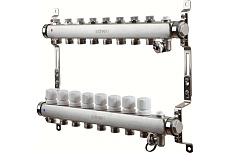 Коллектор для теплого пола Sanext нержавеющая сталь, с запорн., в/о и дренаж., ДУ25, ВР1"х 8 конт. НР 3/4" 8598