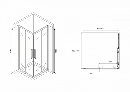 Душевой уголок Abber Schwarzer Diamant 100x100 AG02100BH, прозрачный, профиль черный