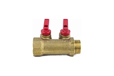Коллектор Aquasfera латунь, шаровой кран, красный, 3/4&quot;, 3 выхода 1/2 н/р., 35 мм 9026-02 027-8994