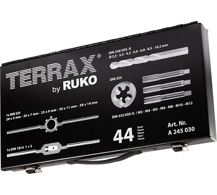 Резьбонарезной набор Terrax by RUKO M3-M12 HSS, 44шт A245030