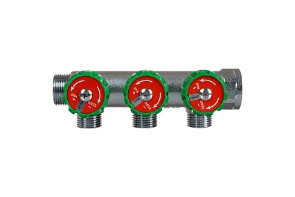 Латунный коллектор Terma 3/4" в/н с 3-мя вент.кранами на 1/2" (нар.резьбы) с выходами под 90 град (14020) 18575