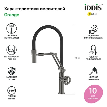 Смеситель для кухни Iddis Grange GRAGMFLi05 графит