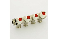 Коллектор REHAU RAUTITAN MX с вентилями НВ 1" x 4 выход 3/4"EK, никелированное покрытие, межосевое 40 мм 131647