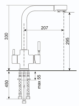 Смеситель для кухни Ulgran Quartz UQ-016-09 с дополнительным краном, асфальт