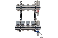 Коллекторная группа PROFACTOR латунь, с регулирующими клапанами, в сборе, 1х4 выхода 3/4 ЕК PF MB 804.4