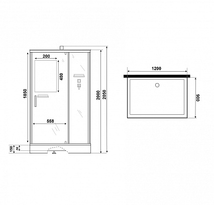 Душевая кабина Niagara Standart ST120/90/15Q/BK 120x90 стекло прозрачное, без крыши, без г/м