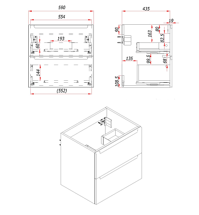 Мебель для ванной ЗОВ Дион 60 см со столешницей