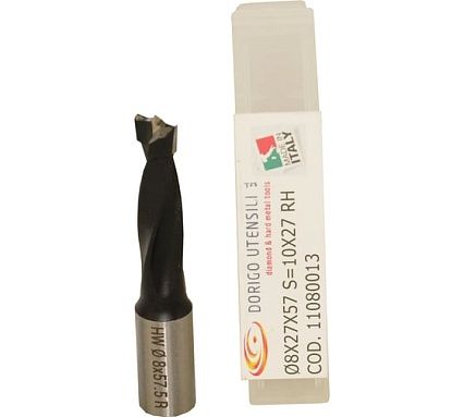 Сверло для глухих отверстий DORIGO HW Ø8x27x57.5 S=Ø10x27 Z=2 LH 21080013