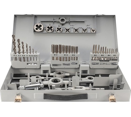 Набор метчиков и плашек H-Tools M3-M12 HSS-G 45пр 08331030