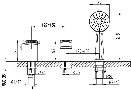 Смеситель на борт ванны Lemark Shift LM4345C