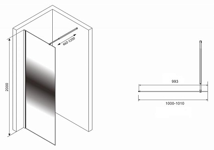 Душевая перегородка Abber Immer Offen AG69103BS 100x200, прозрачное/тонированное