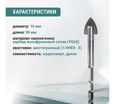 Сверло по стеклу и керамике VIRA HEX, 16 мм 554059