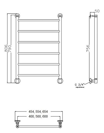 Полотенцесушитель водяной Aquanet Mauro 40x80 см бронза