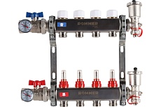 Коллектор из нержавеющей стали Rommer в сборе, с расходомерами, 4 выхода Rms-1210-000004 RG0091LAMEV06O