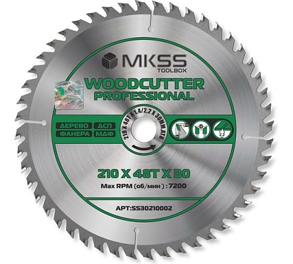 Диск пильный по дереву MKSS Toolbox Woodcutter Professional SS3021 210x48Тх1.4/2.2x30 мм SS30210002